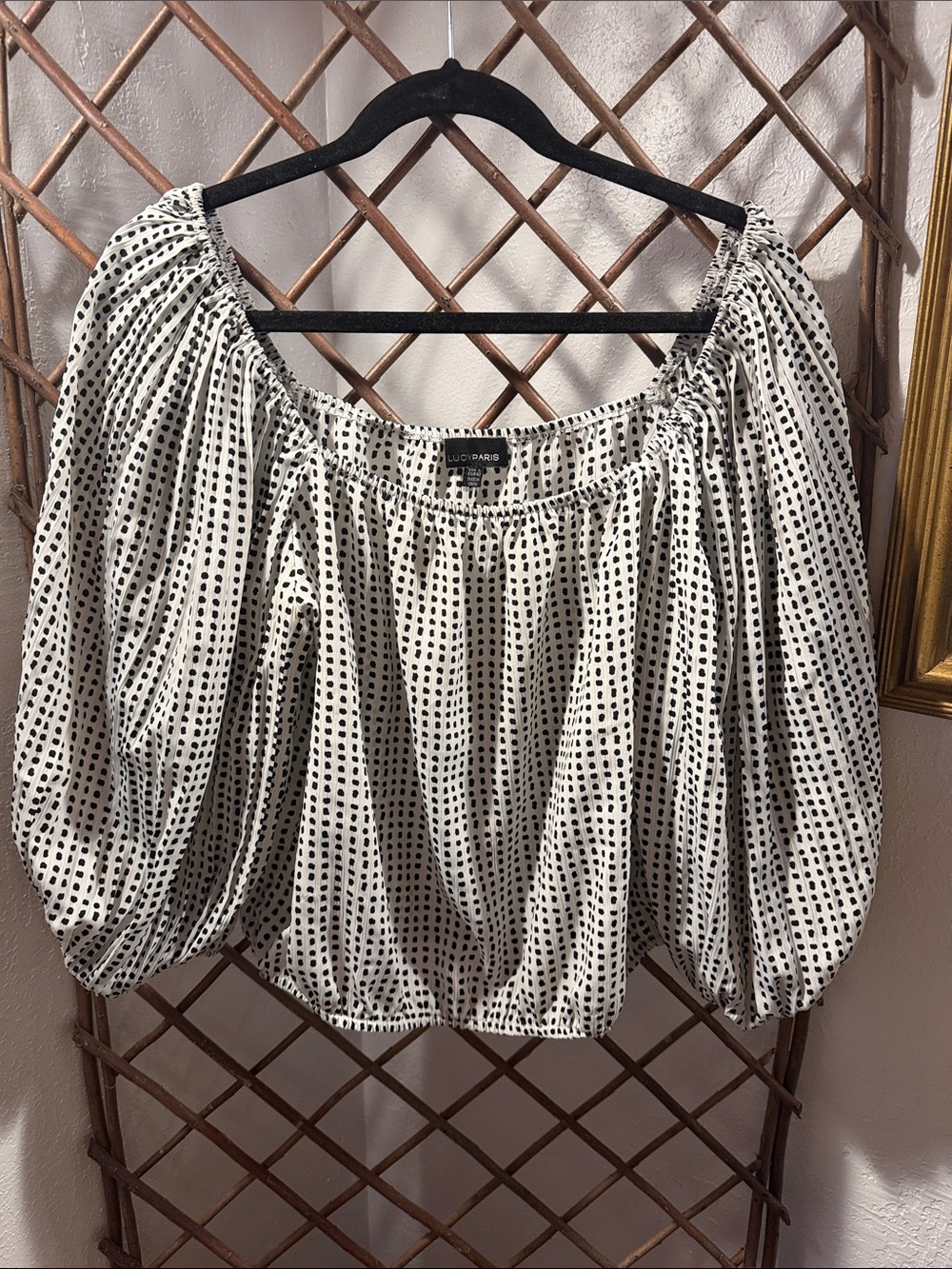 Lucy Paris Black and White Polka Dot Off-Shoulder Blouse